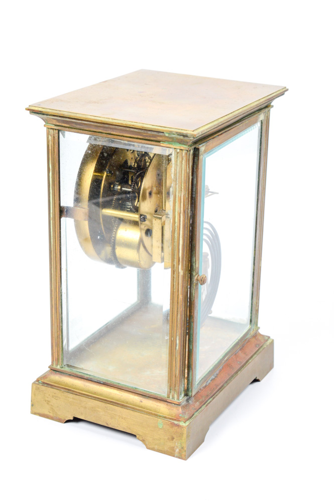 Seth Thomas Brass and Beveled Glass Regulator Mantel Clock