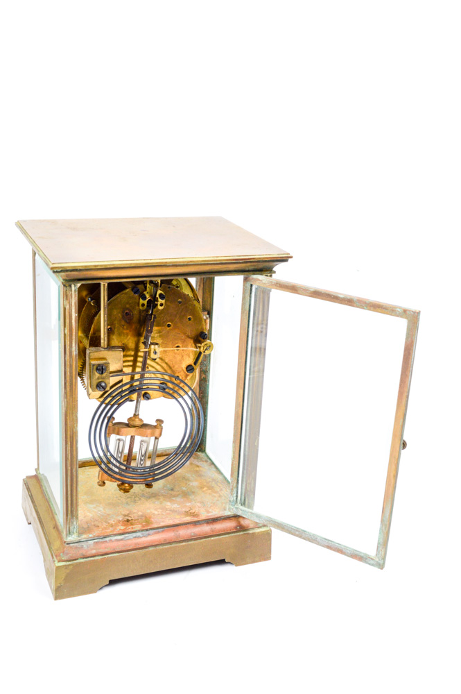 Seth Thomas Brass and Beveled Glass Regulator Mantel Clock