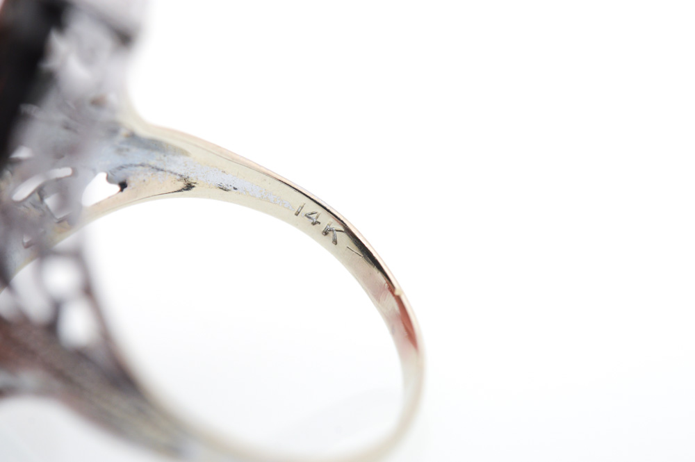 14K White Gold Onyx and Diamond Freemason Ring