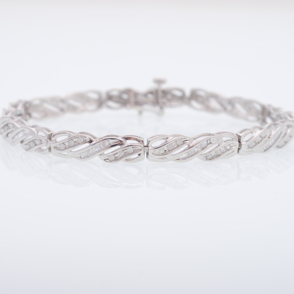 10K White Gold 1.00 CTW Diamond Tennis Bracelet