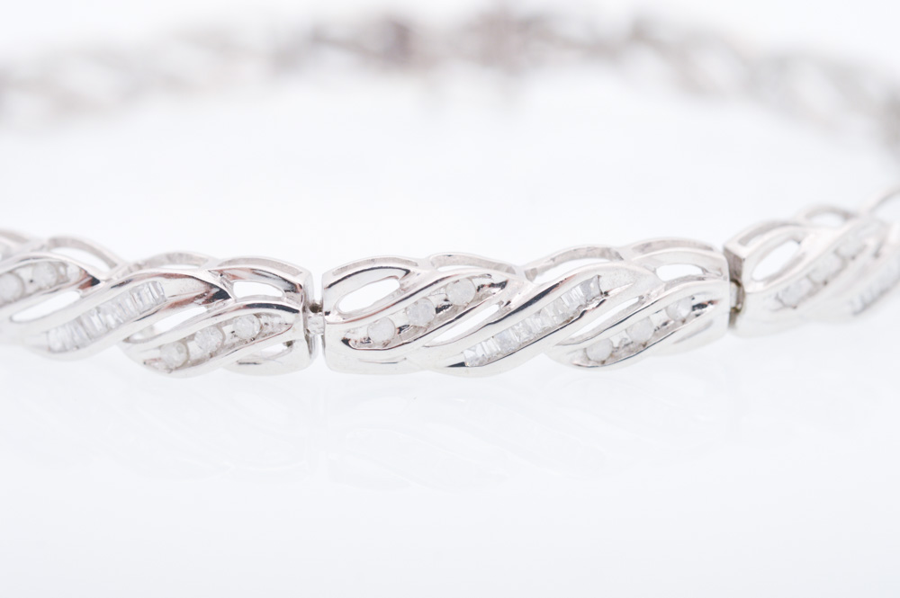 10K White Gold 1.00 CTW Diamond Tennis Bracelet