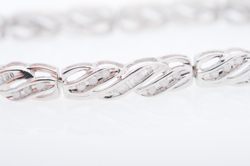 10K White Gold 1.00 CTW Diamond Tennis Bracelet