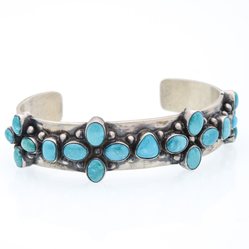 Emma Lincoln Navajo Diné Signed Sterling Silver Turquoise Bracelet