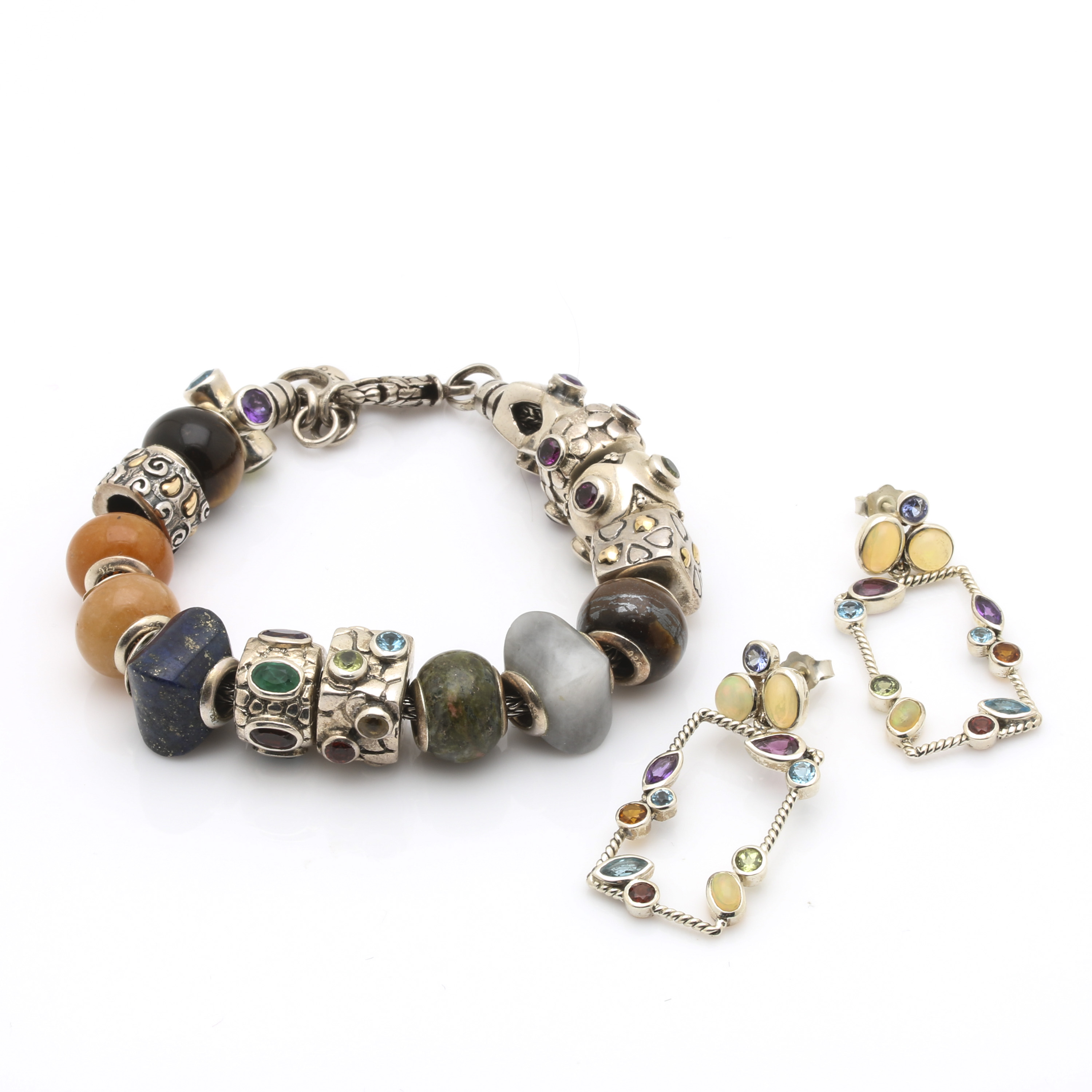 Samuel Benham Sterling Silver Gemstone Bracelet and Multi-Gemstone Earrings