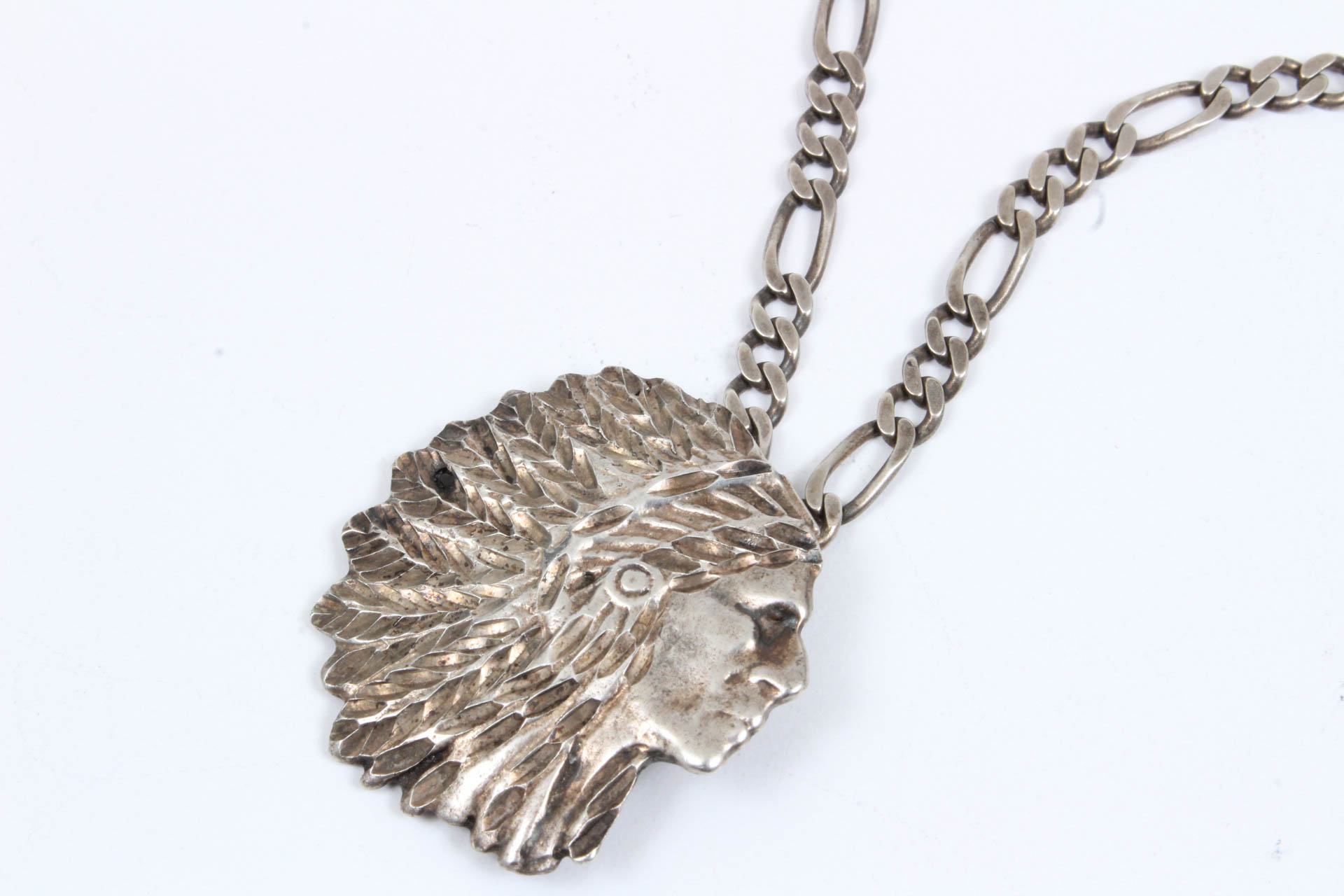 Sterling Silver Native American Bust Pendant Necklace