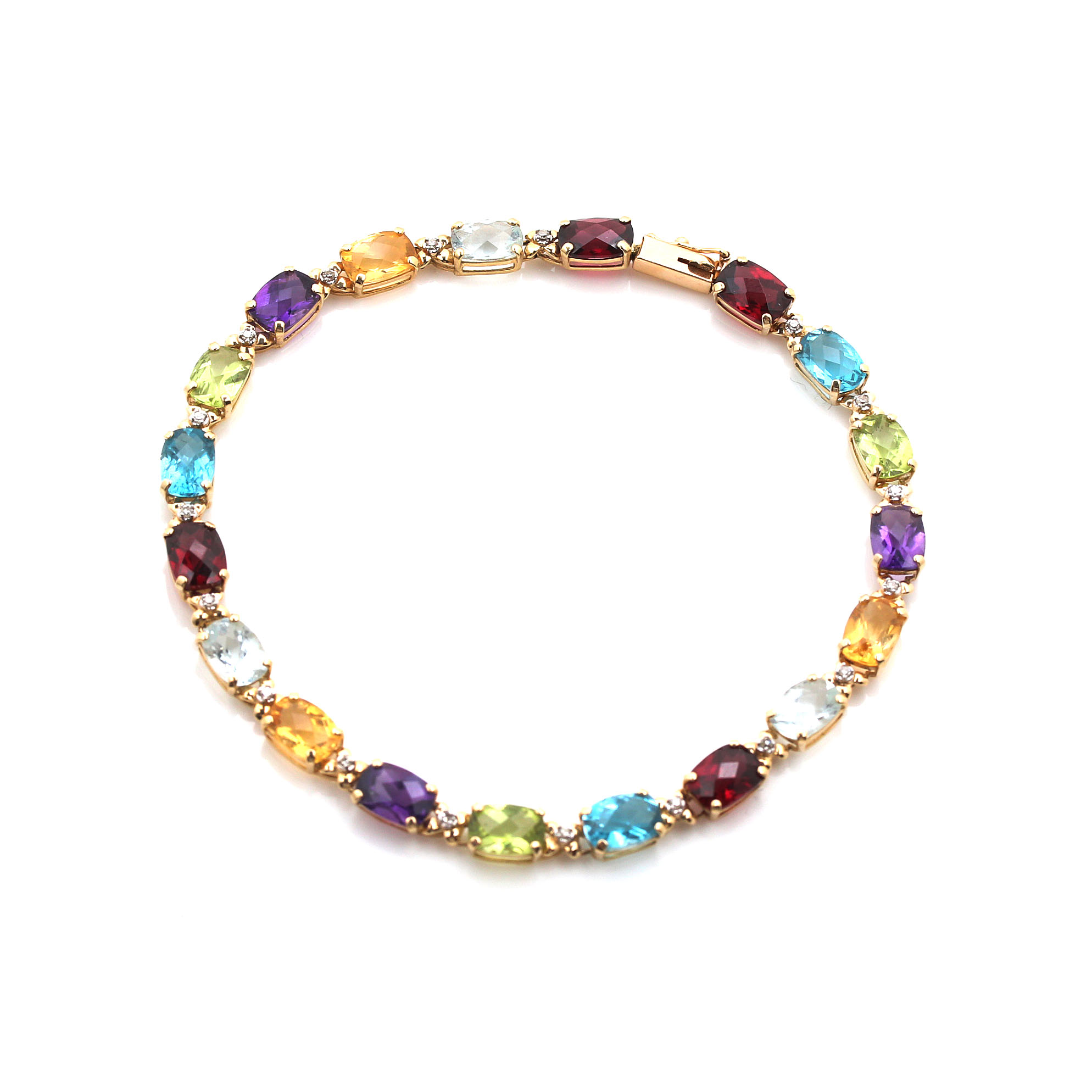 14K Yellow Gold Gemstone and Diamond Bracelet