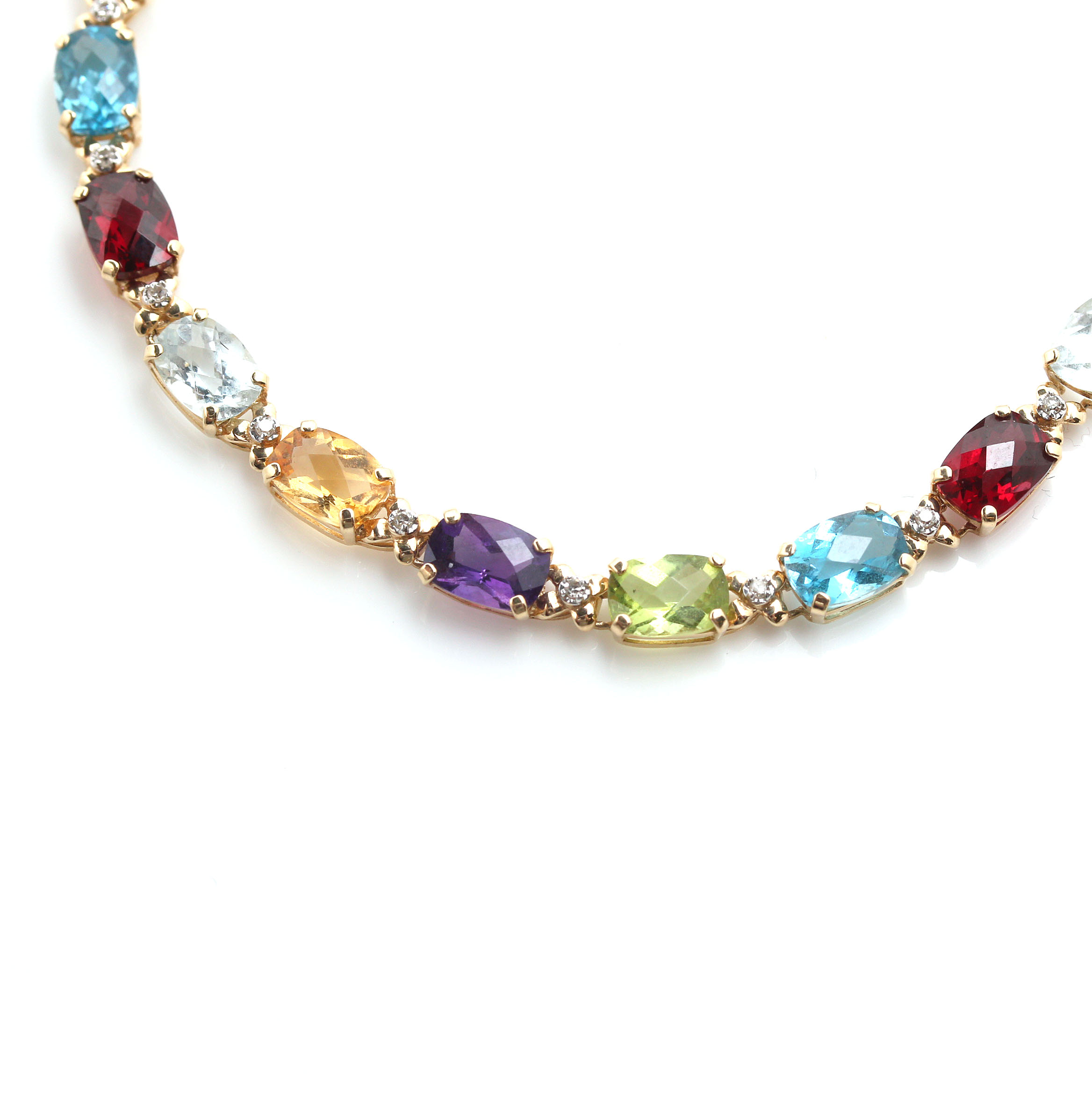 14K Yellow Gold Gemstone and Diamond Bracelet
