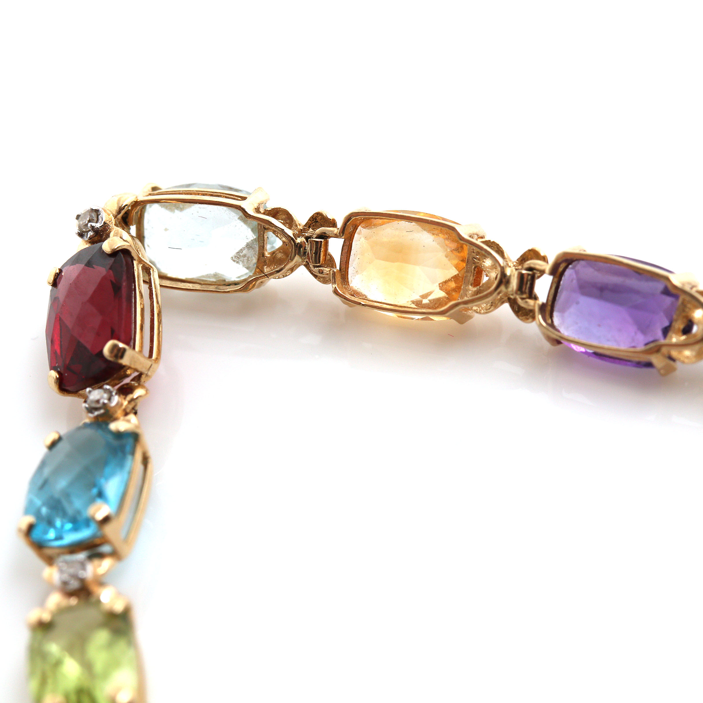 14K Yellow Gold Gemstone and Diamond Bracelet