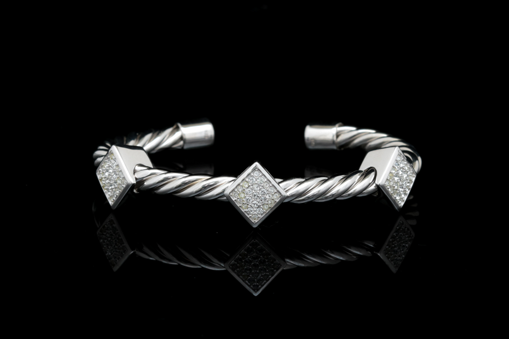 Sterling Silver and Crystal Cuff Bracelet