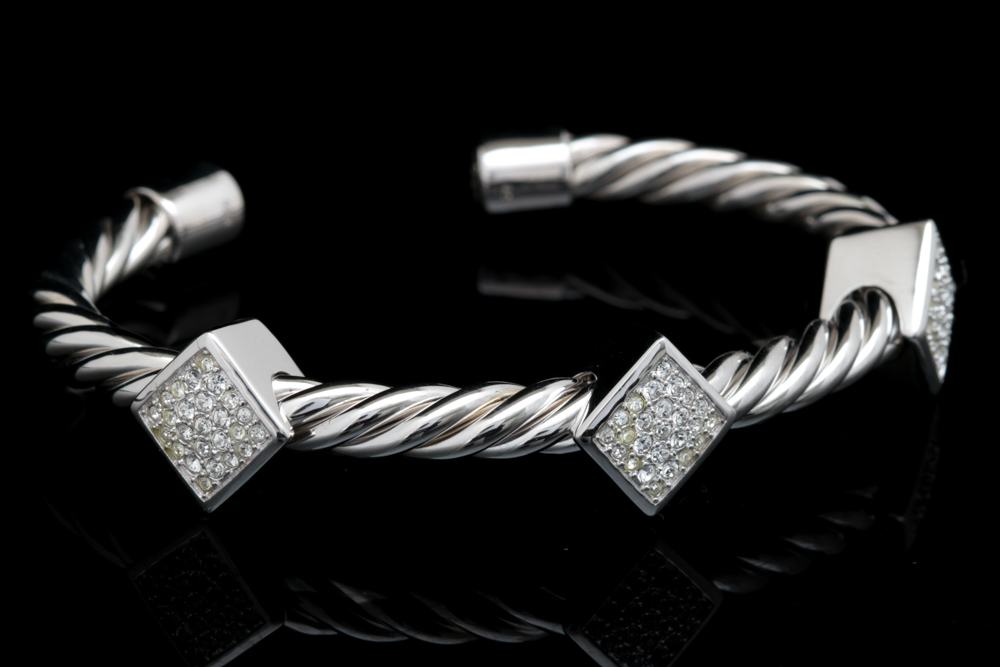 Sterling Silver and Crystal Cuff Bracelet