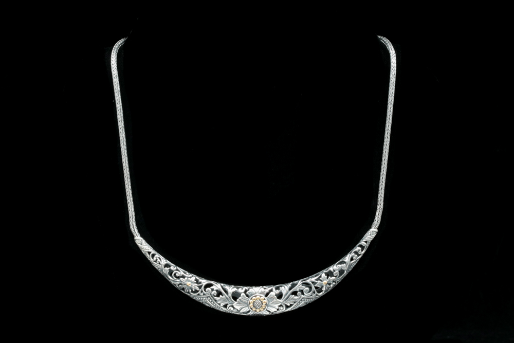 Robert Manse Sterling Silver and 18K Yellow Gold Floral Necklace