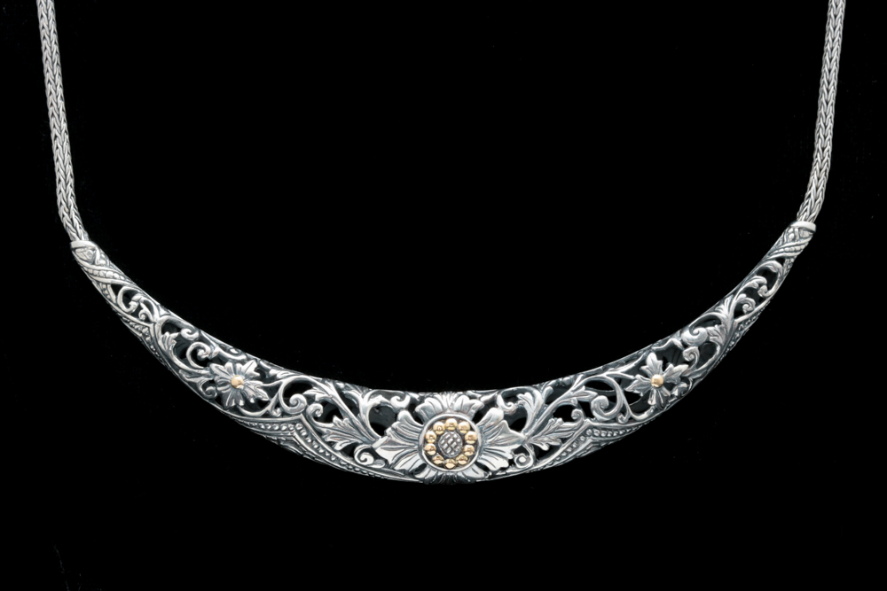 Robert Manse Sterling Silver and 18K Yellow Gold Floral Necklace