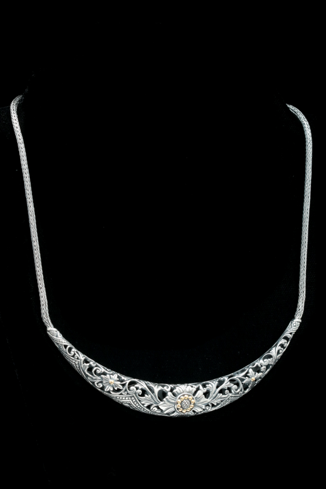 Robert Manse Sterling Silver and 18K Yellow Gold Floral Necklace