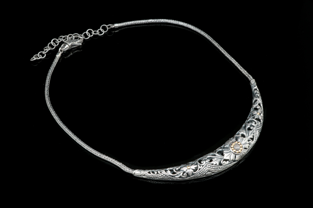 Robert Manse Sterling Silver and 18K Yellow Gold Floral Necklace