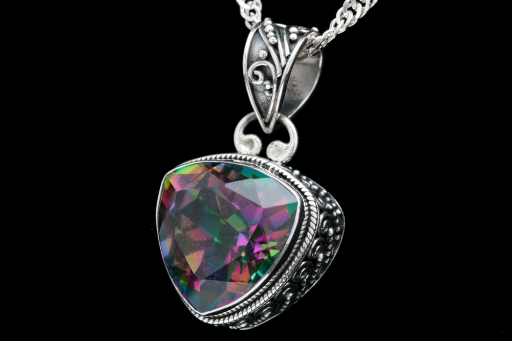 Sterling Silver and Mystic Quartz Pendant with Chain