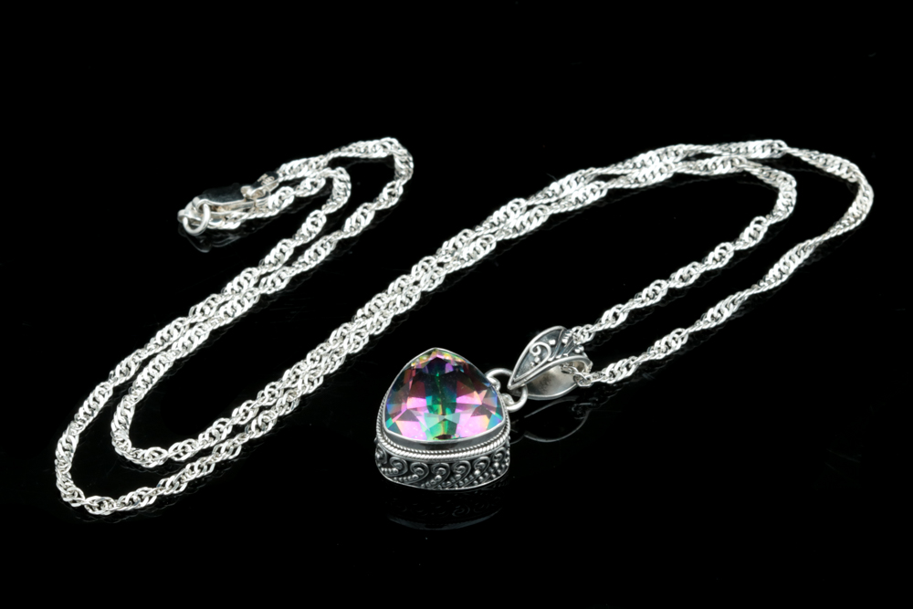 Sterling Silver and Mystic Quartz Pendant with Chain