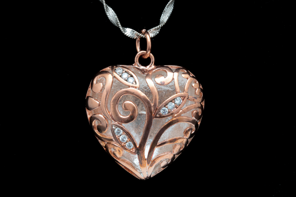 Rose Gold Wash on Sterling Silver and Cubic Zirconia Heart Pendant with Chain