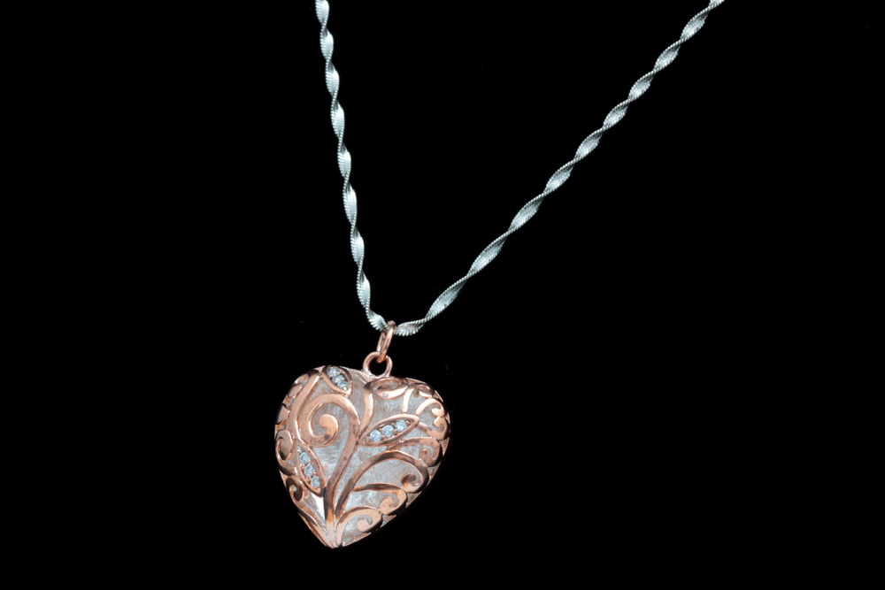 Rose Gold Wash on Sterling Silver and Cubic Zirconia Heart Pendant with Chain