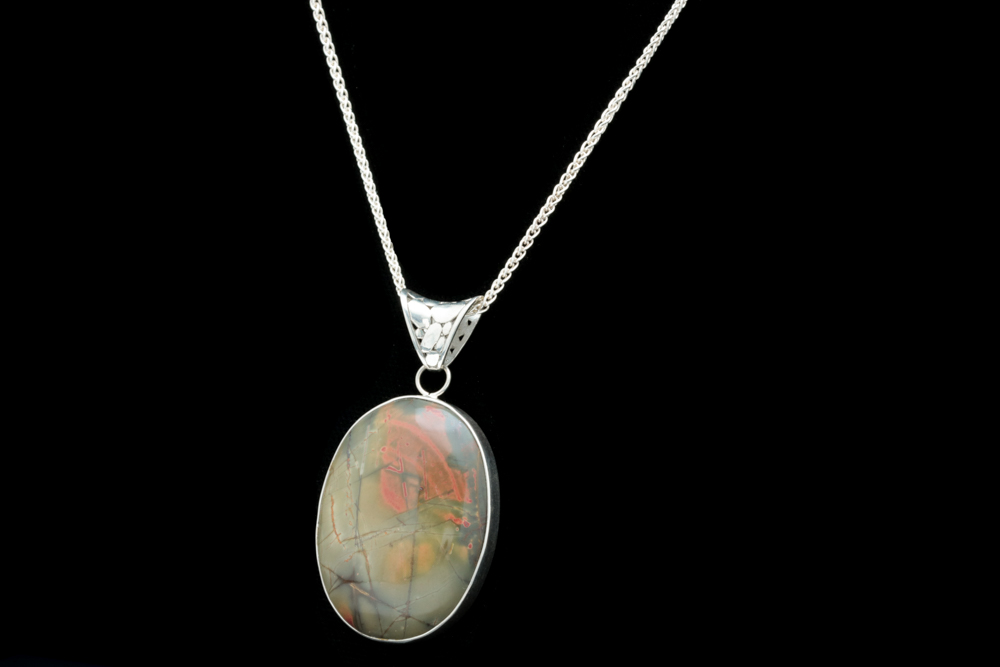 Sterling Silver and Jasper Pendant with Chain