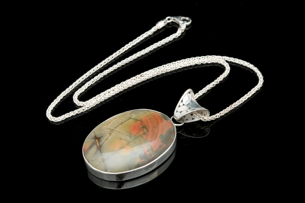 Sterling Silver and Jasper Pendant with Chain
