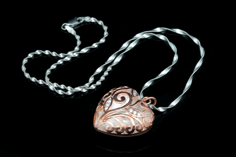 Rose Gold Wash on Sterling Silver and Cubic Zirconia Heart Pendant with Chain