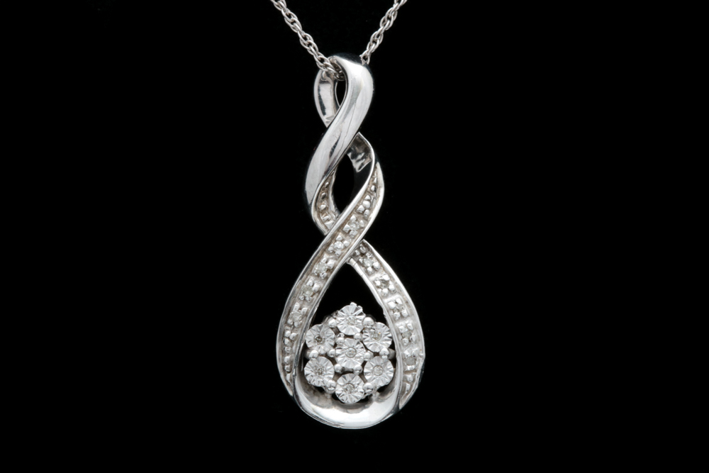 Sterling Silver and Diamond Pendant with Chain