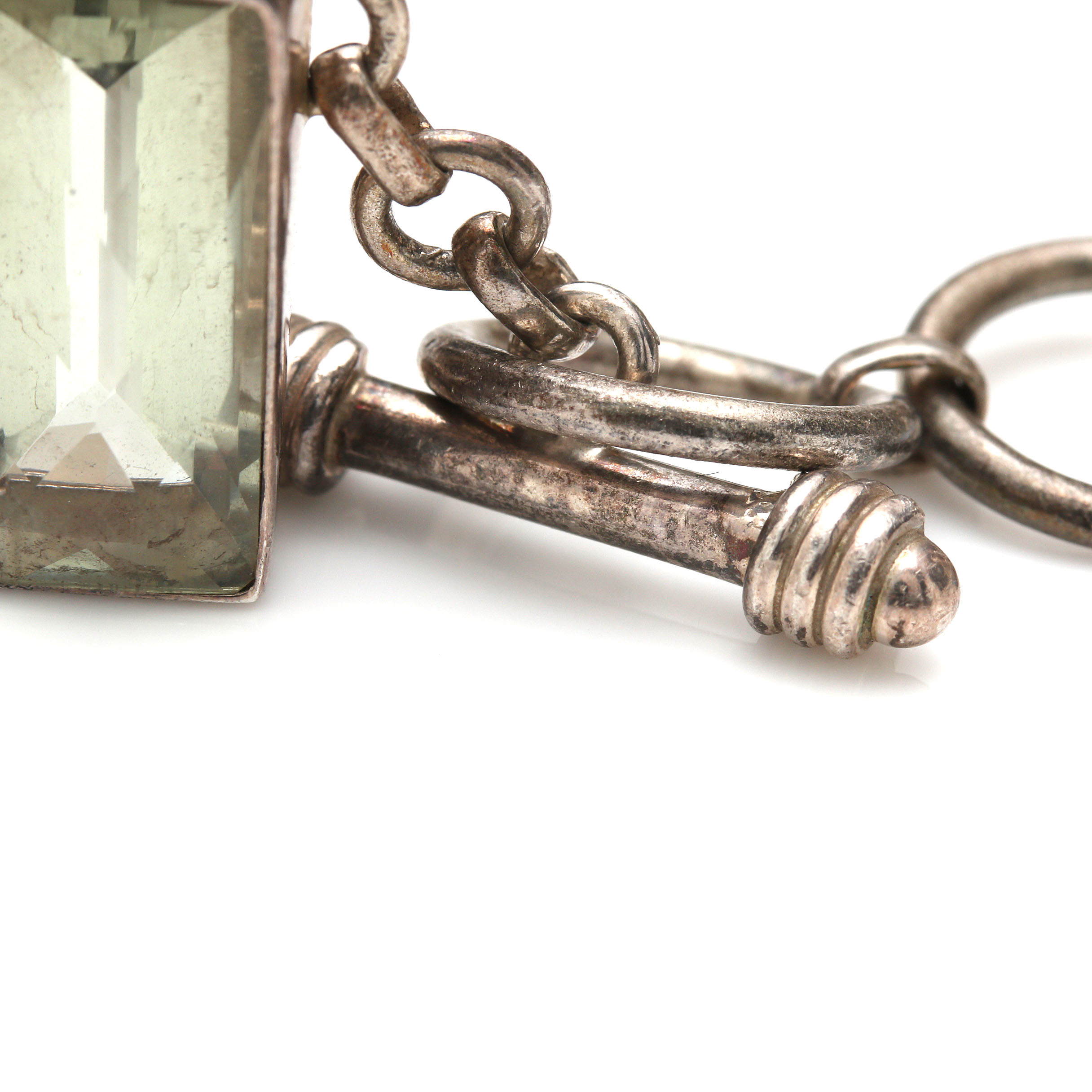 Sterling Silver Multi-Gemstone Bracelet Including Ammonite and Praseolite