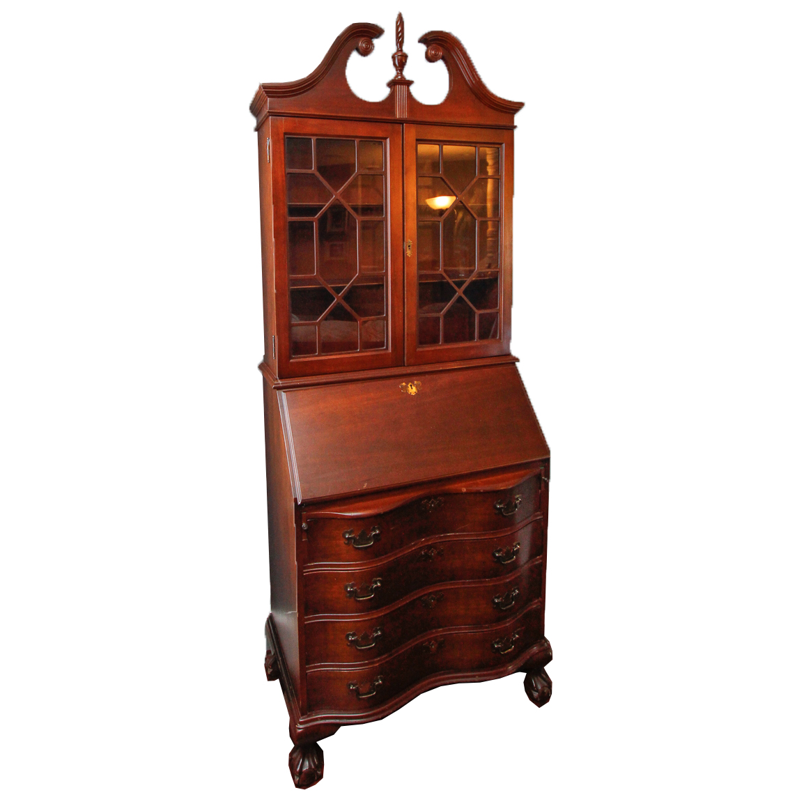 Vintage Mahogany Chippendale Style Secretary Desk