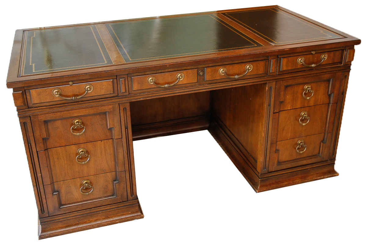 Vintage Walnut Leather Top Executive Desk by Sligh