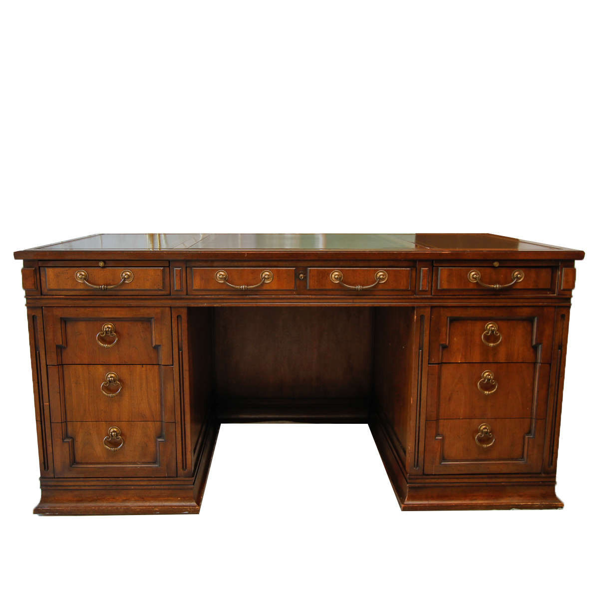 Vintage Walnut Leather Top Executive Desk by Sligh