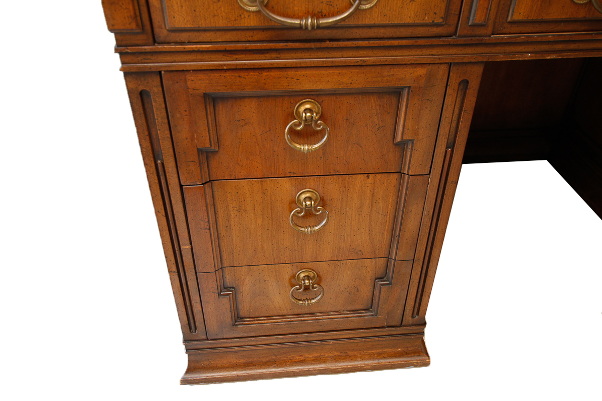 Vintage Walnut Leather Top Executive Desk by Sligh