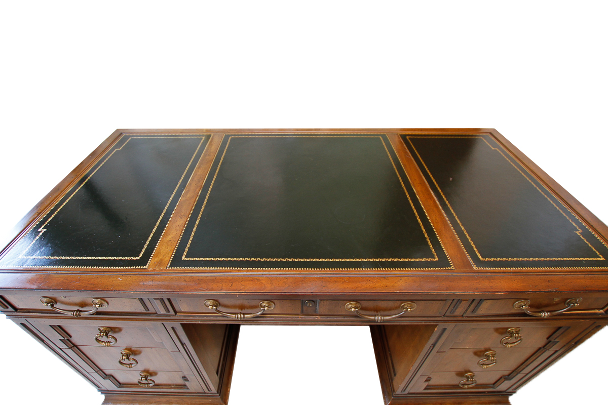 Vintage Walnut Leather Top Executive Desk by Sligh