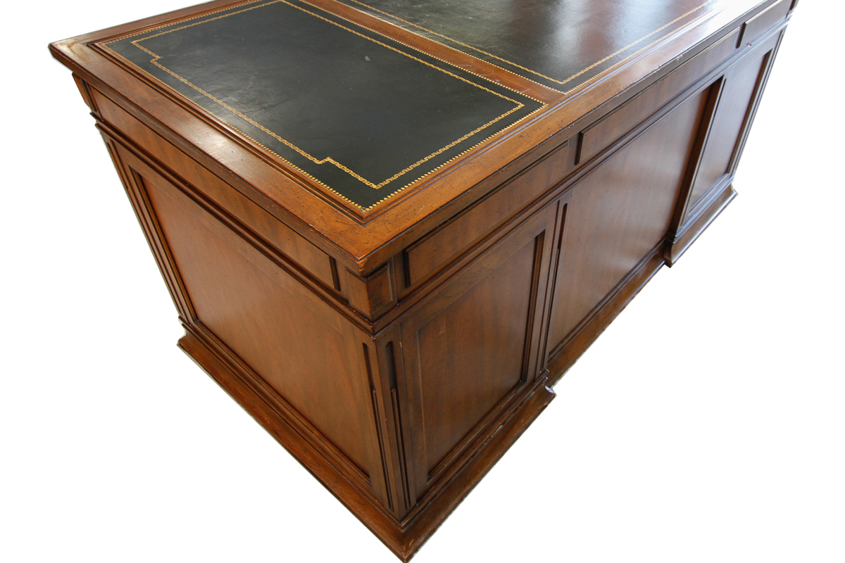 Vintage Walnut Leather Top Executive Desk by Sligh