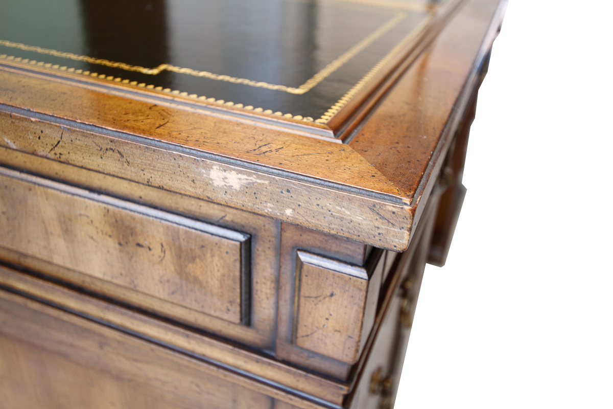 Vintage Walnut Leather Top Executive Desk by Sligh