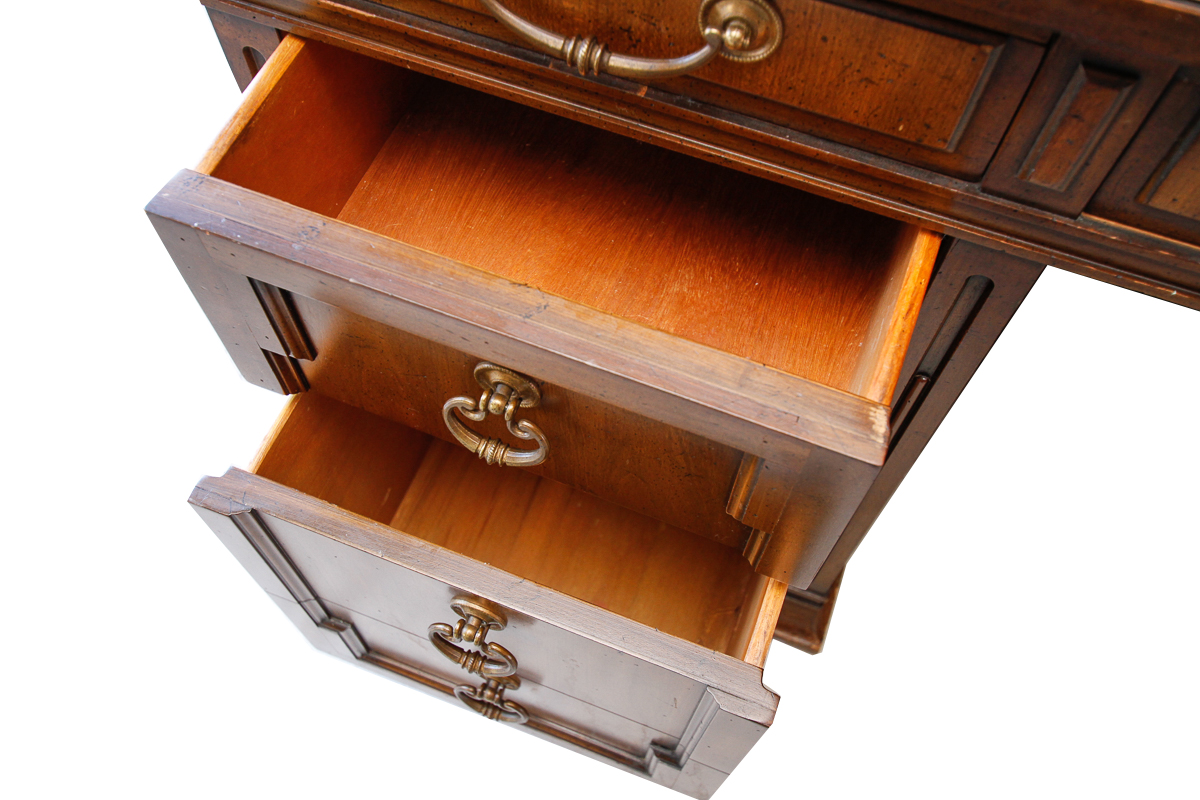 Vintage Walnut Leather Top Executive Desk by Sligh