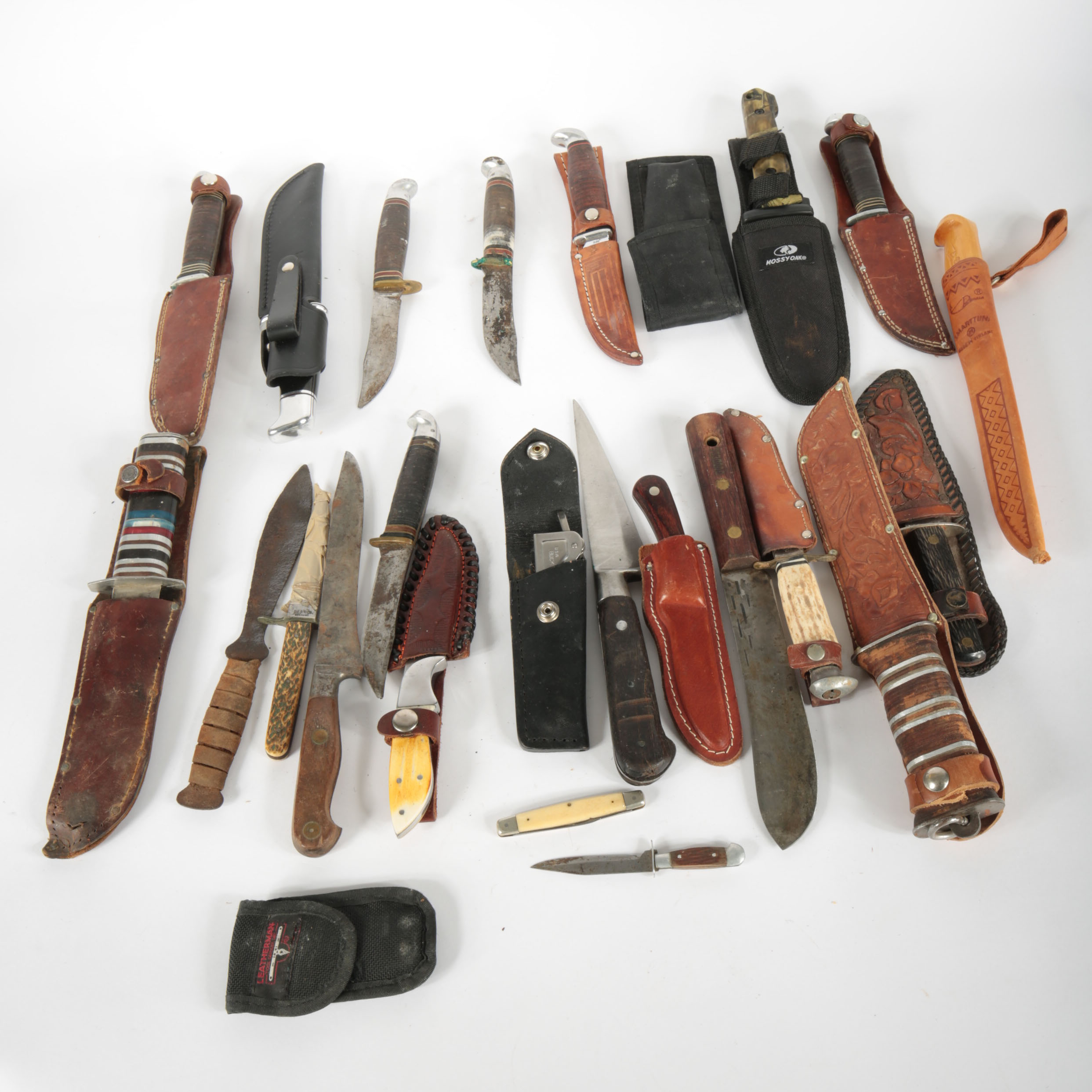 Large Collection of Fixed Blade Knives and a Folding Knife