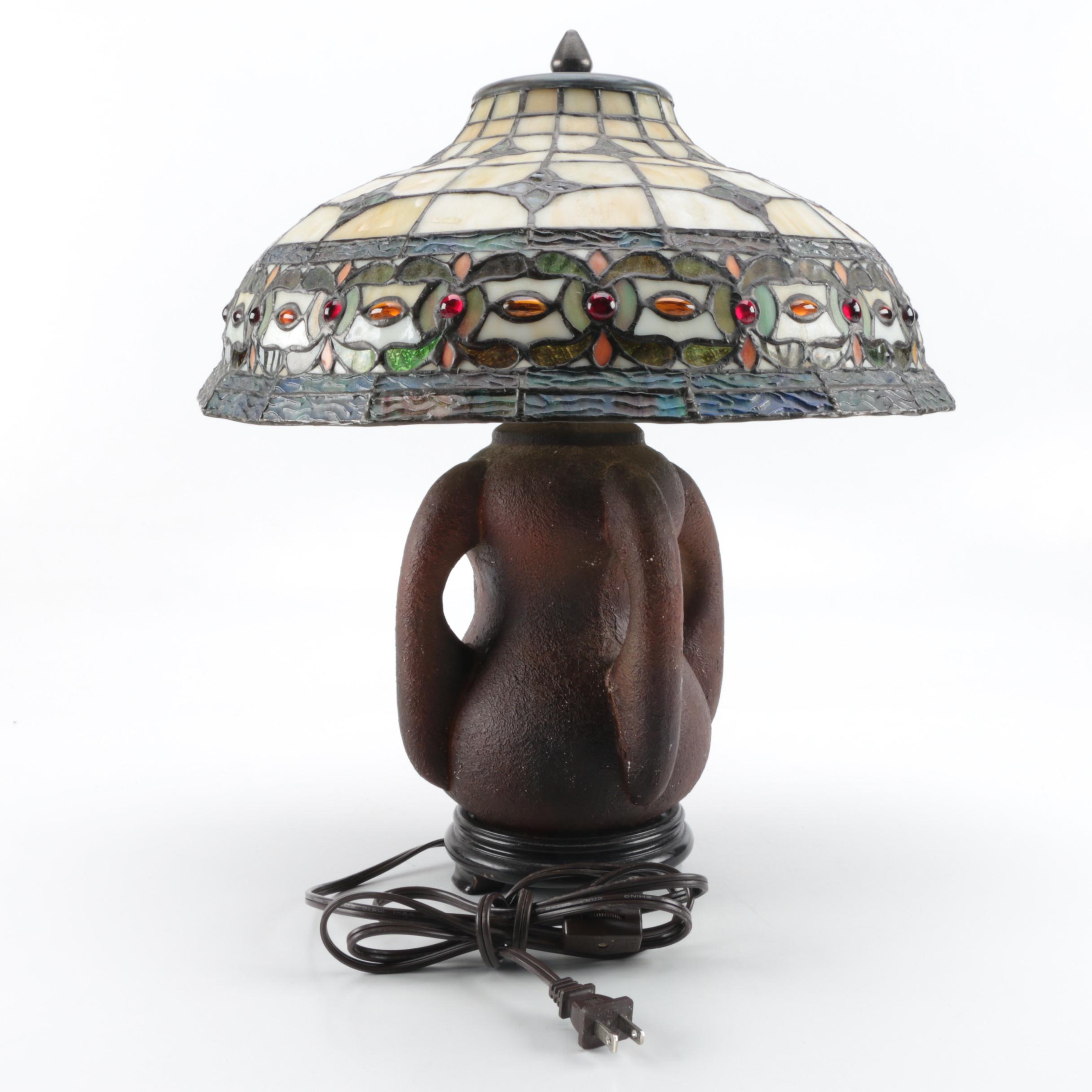 Arts and Crafts Style Table Lamp with Slag Glass Shade