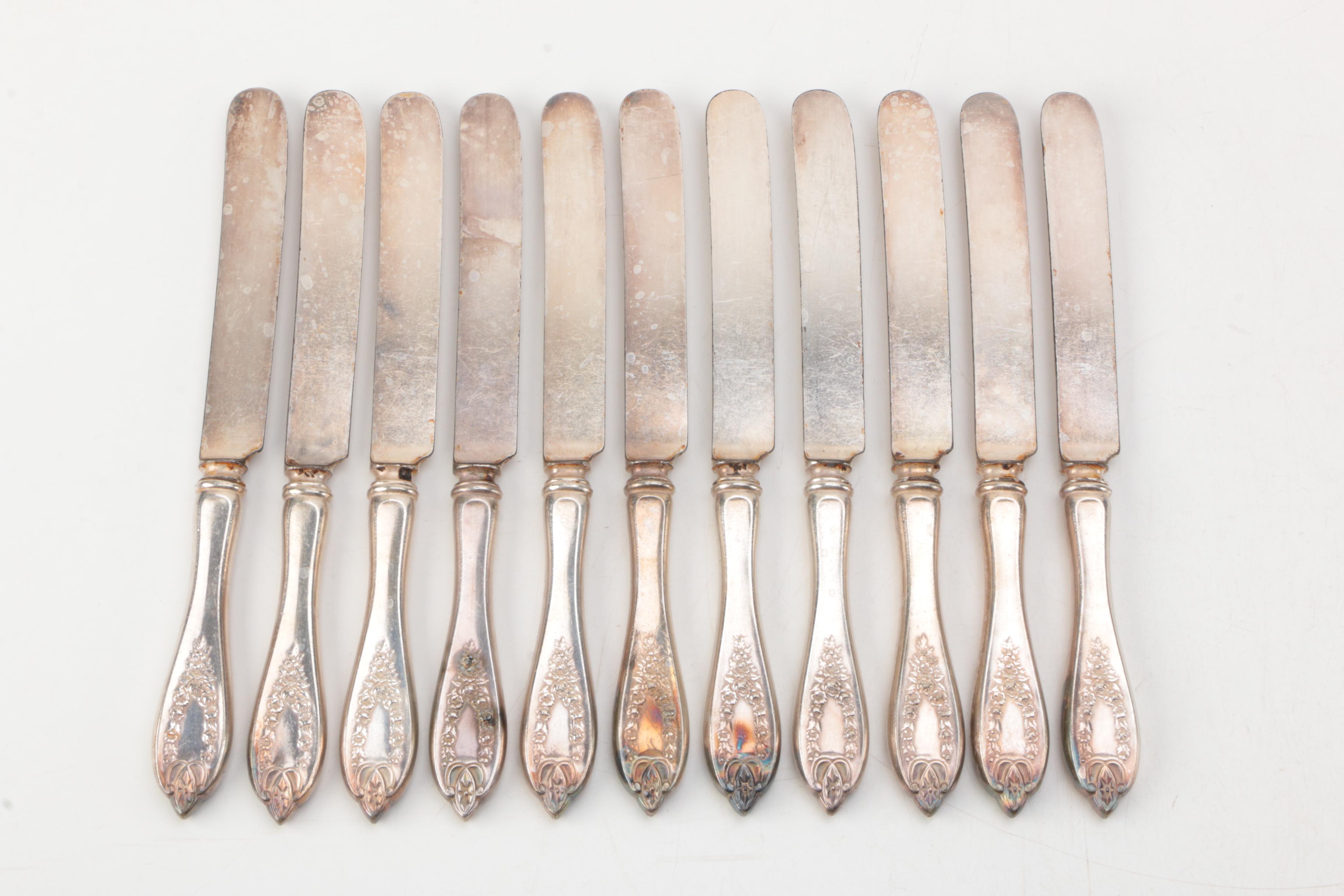 1847 Rogers "Old Colony" Silver Plate Knives with Other Silver Plate Flatware