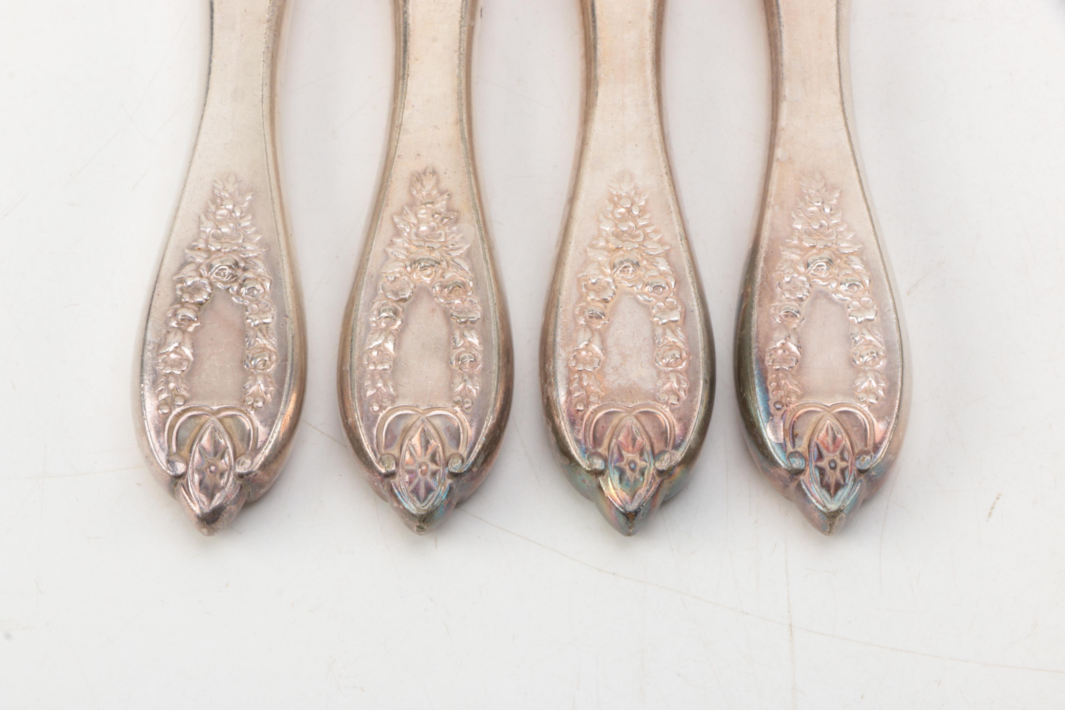 1847 Rogers "Old Colony" Silver Plate Knives with Other Silver Plate Flatware