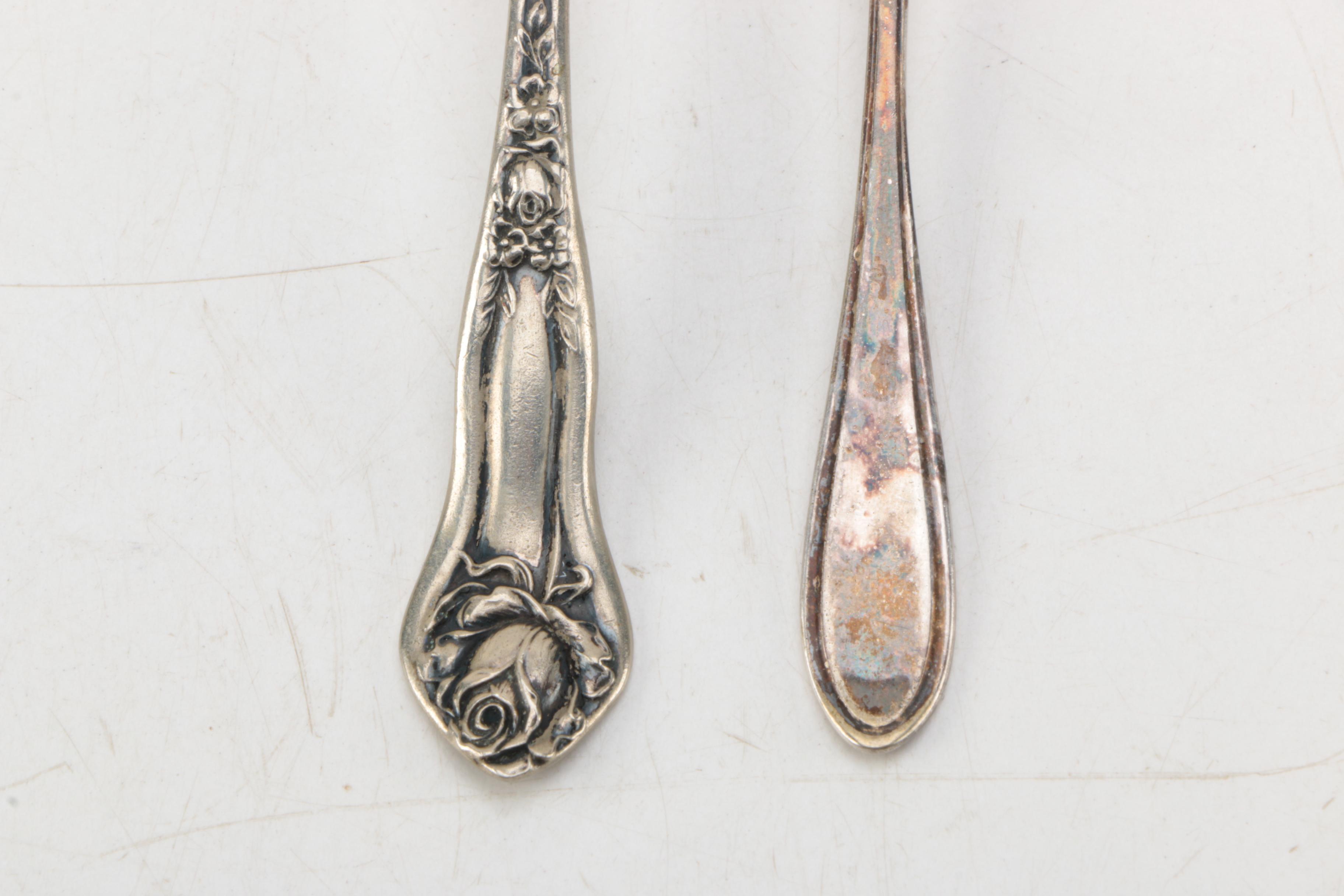 1847 Rogers "Old Colony" Silver Plate Knives with Other Silver Plate Flatware