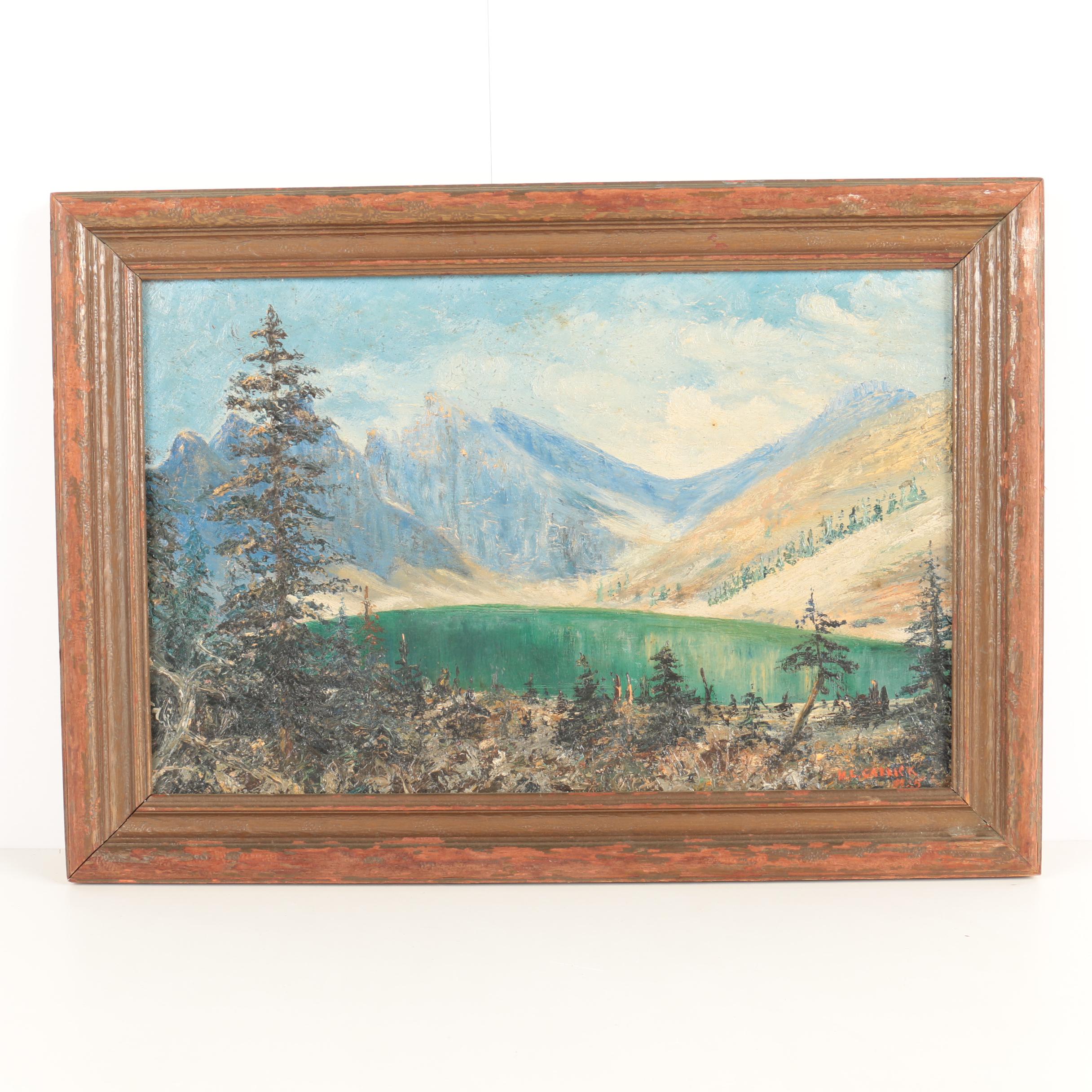 M.L. Carrick Oil Painting of a Mountain Pond