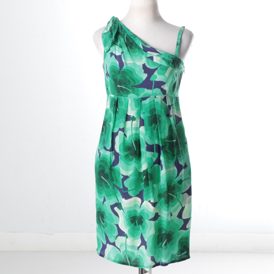 Love Moschino Asymmetrical Shoulder Silk Dress