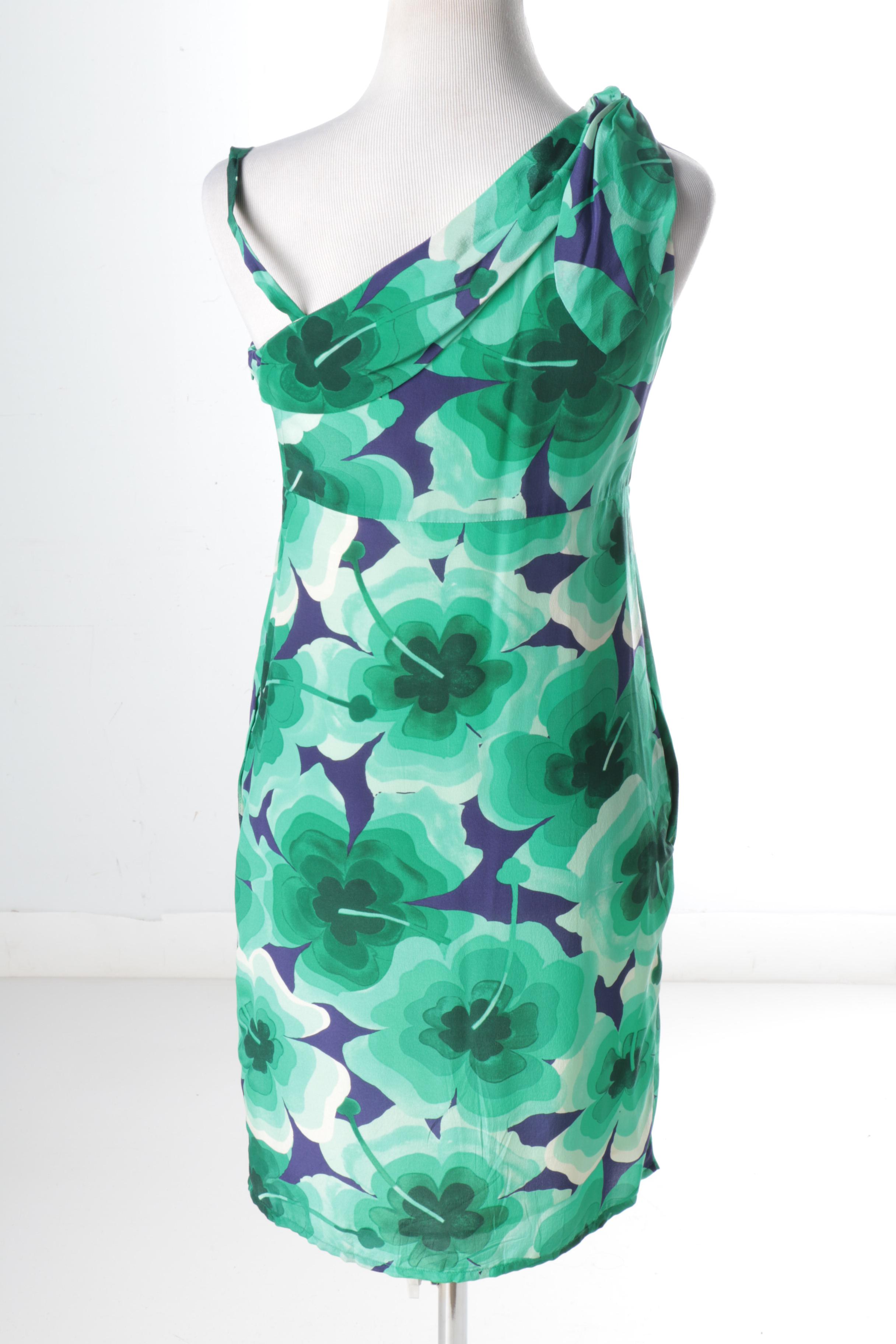 Love Moschino Asymmetrical Shoulder Silk Dress