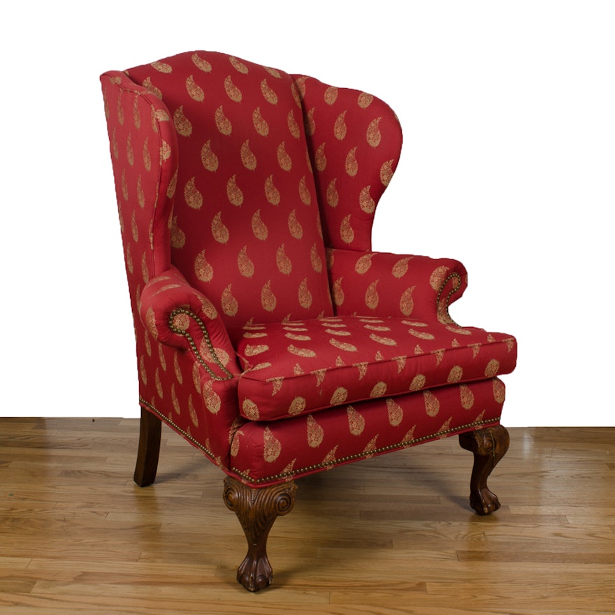 Chippendale Style Upholstered Wingback Chair by Ethan Allen