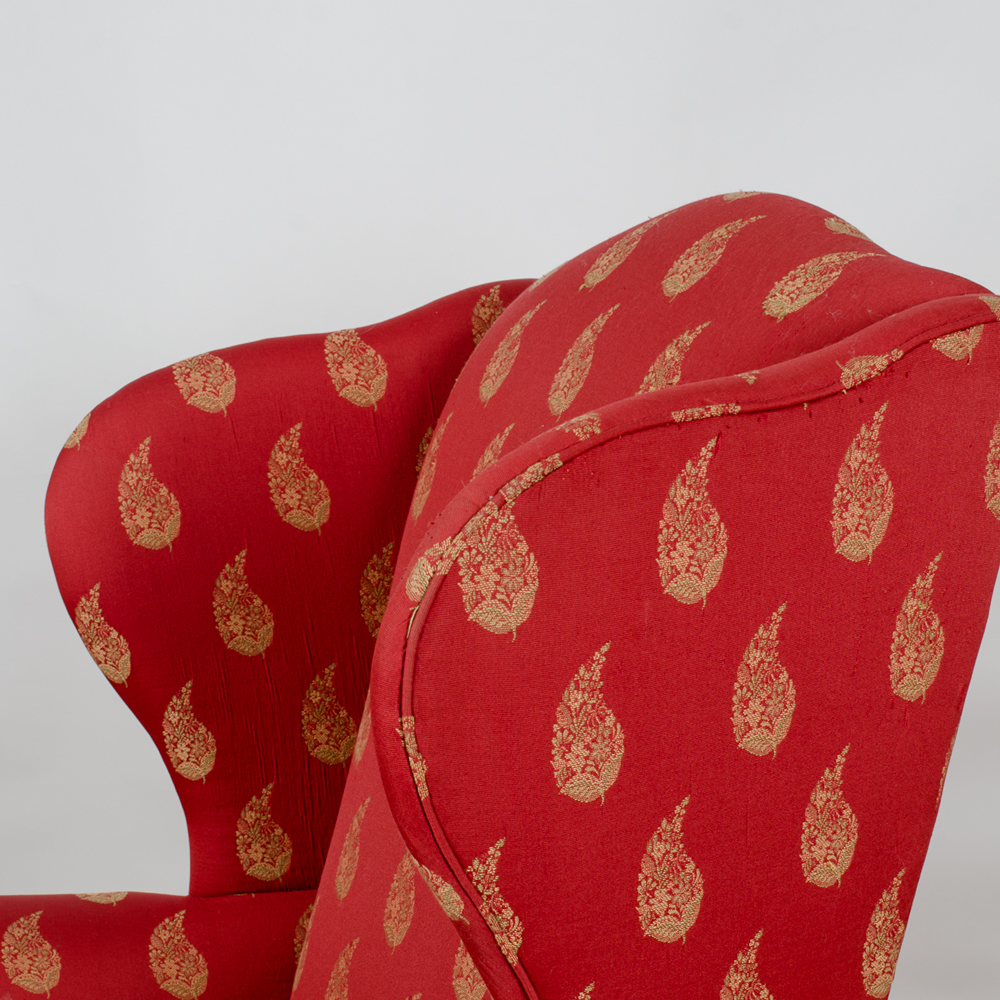 Chippendale Style Upholstered Wingback Chair by Ethan Allen