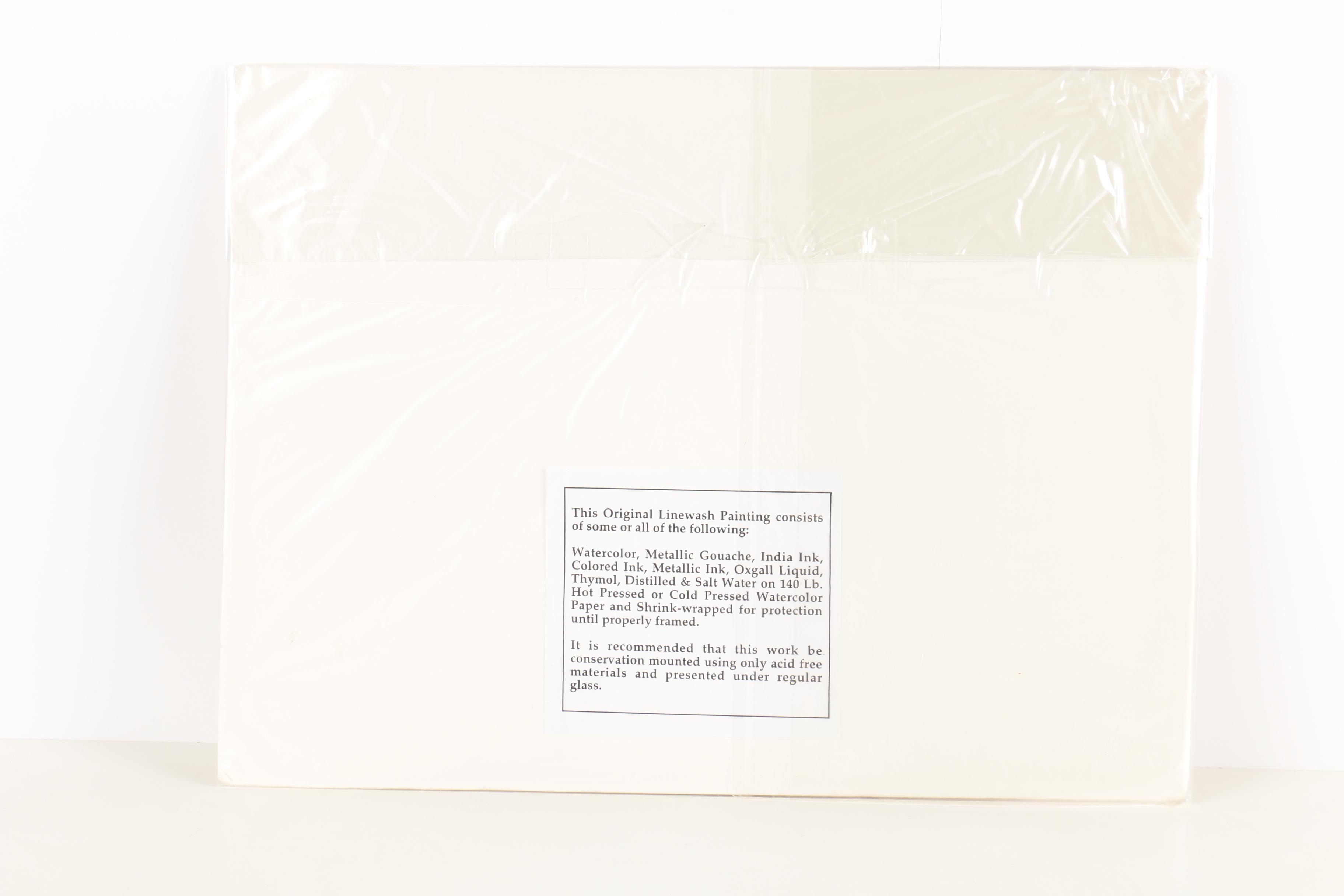 Mixed Media Painting on Paper of Woman in a Fur Coat