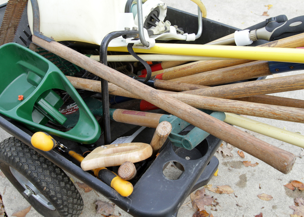Yard Tool Assortment and Majik Wheelbarrow