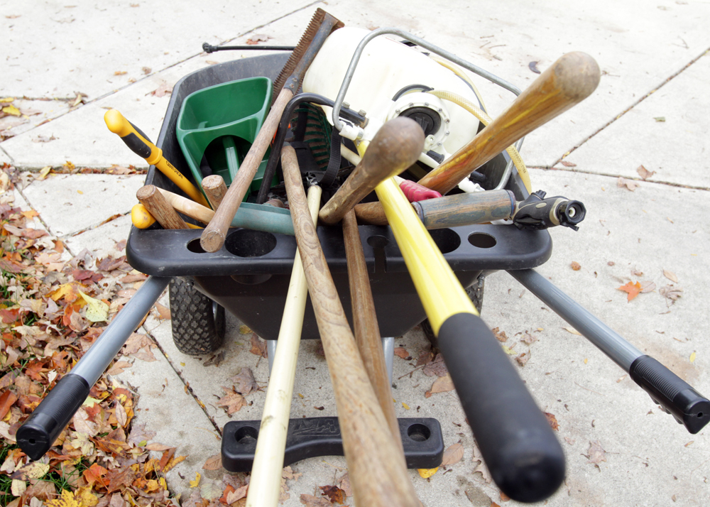 Yard Tool Assortment and Majik Wheelbarrow