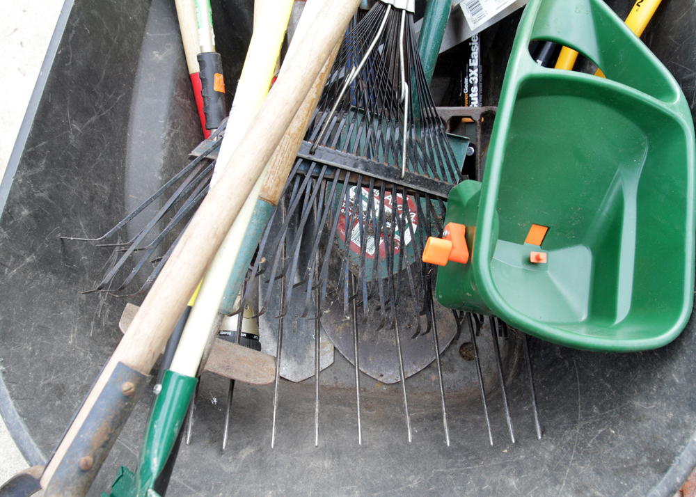 Yard Tool Assortment and Majik Wheelbarrow