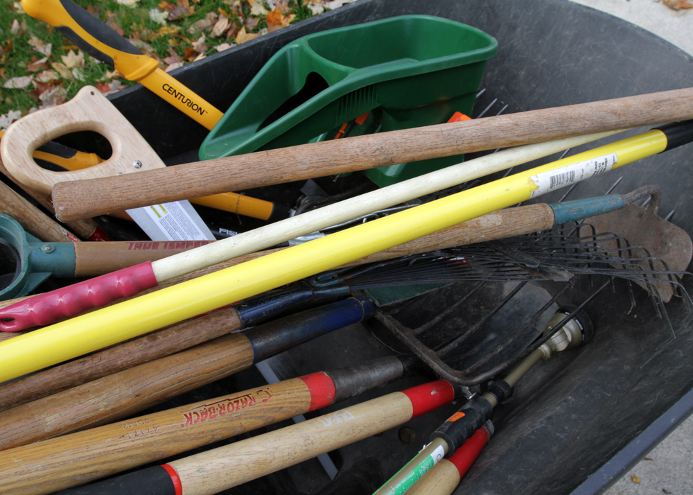 Yard Tool Assortment and Majik Wheelbarrow